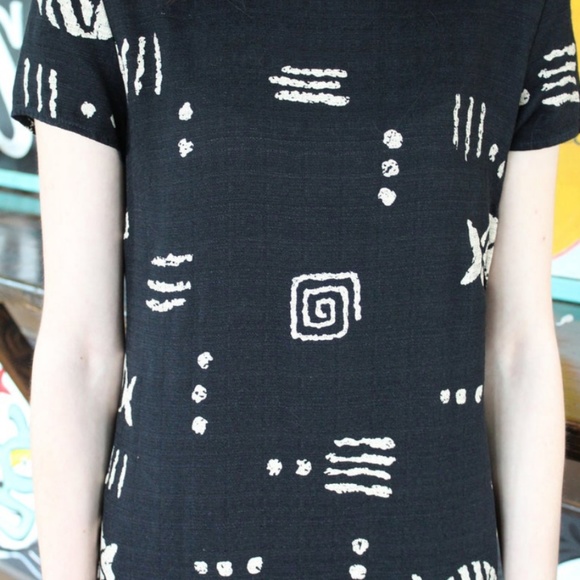 Vintage 1990's Black Maxi Dress With Fish Pattern - Picture 2 of 5